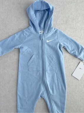 Nike Baby Boys Hooded Coverall Blue Size 6 Months Full-Zip One-Piece NWT NEW